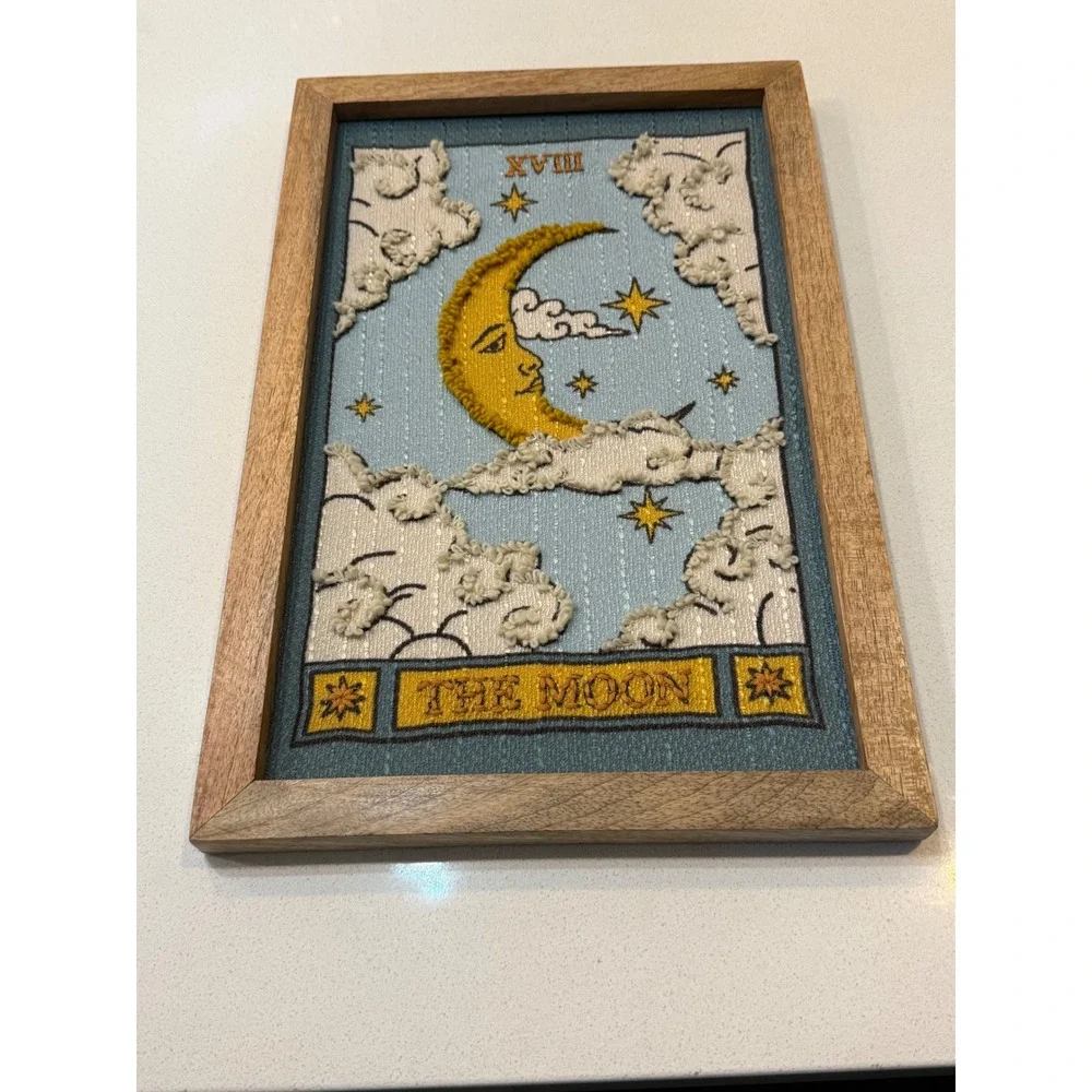 World Market The Moon Tarot Card Framed Embroidered Wall Art XVIII Celestial Art